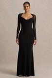 Bethan Black Cowl Neck Maxi Dress With Mesh Sleeves And Open Back