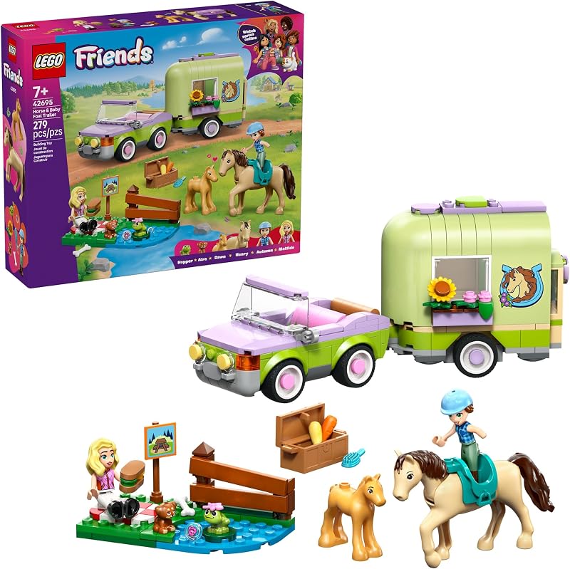 LEGO Friends Horse Baby Foal Trailer Building Toy for Girls Boys Pretend Play Set for Kids Ages 7 W Autumn Matilde Minidolls Toy Animals Accessories Gift Idea for Birthdays 42695