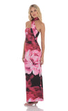 Floral Scarf Maxi Dress in Red and Black