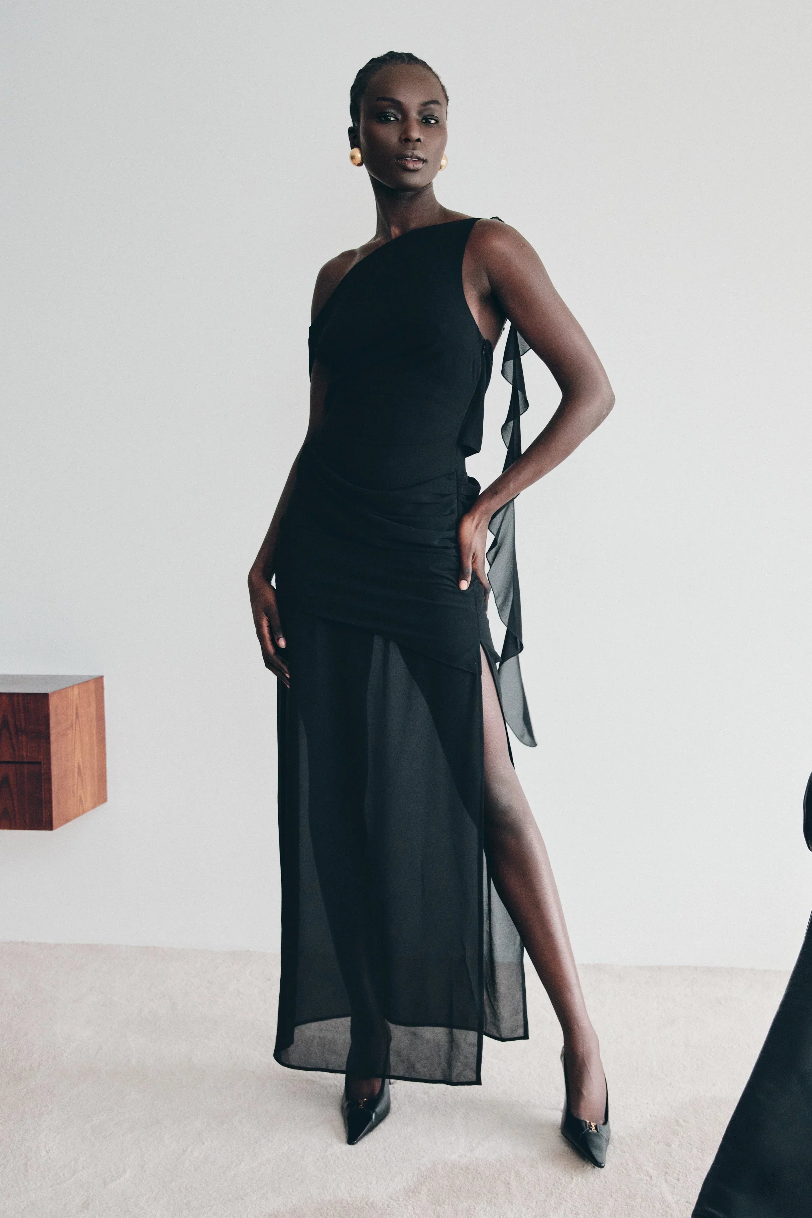 Daria Draped Chiffon Maxi Dress Black