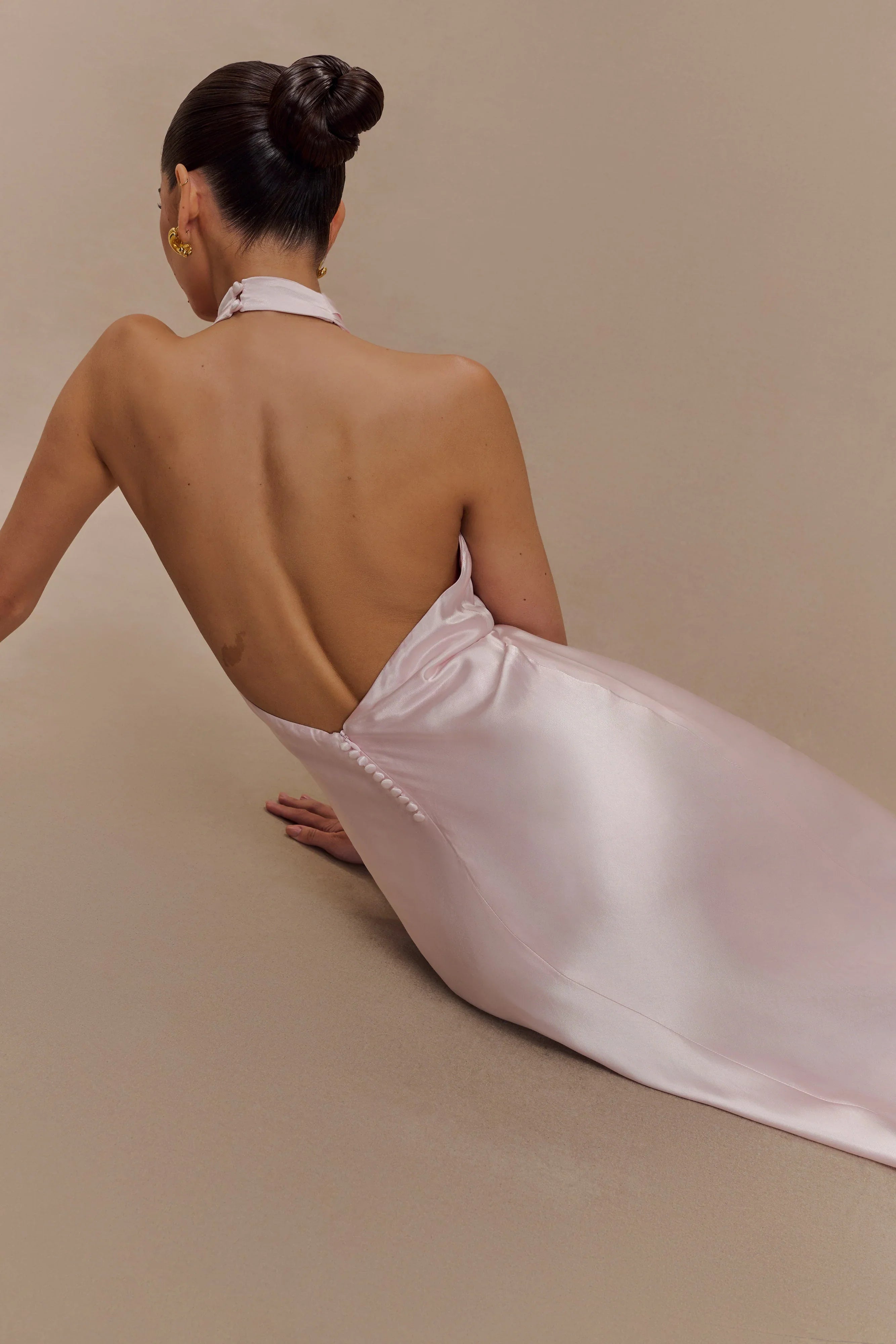 Esther Iridescent Satin Cowl Maxi Dress Pale Pink