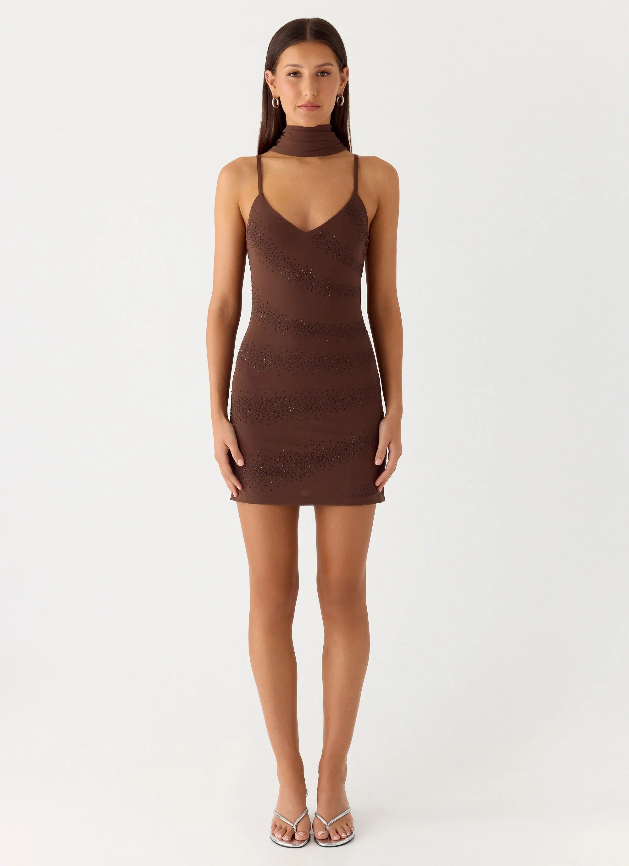 Paloma Days Beaded Scarf Mini Dress Chocolate