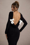 Rosalee Black Long Sleeve Cowl Back Maxi Dress With Bows