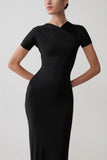 Junie Cross Over Neck Slinky Maxi Dress Black