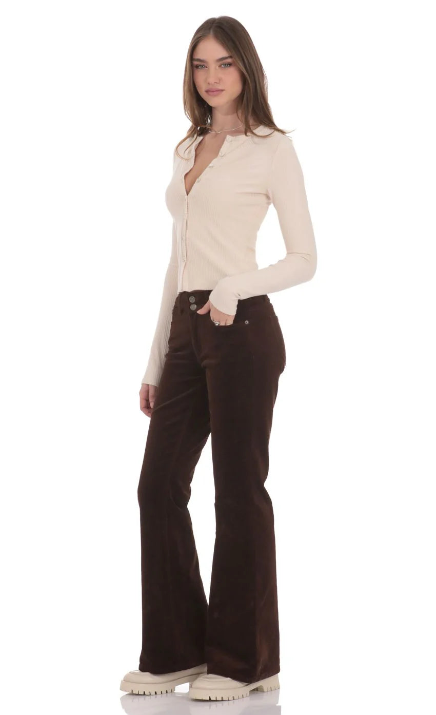 Corduroy Flare Jeans in Brown