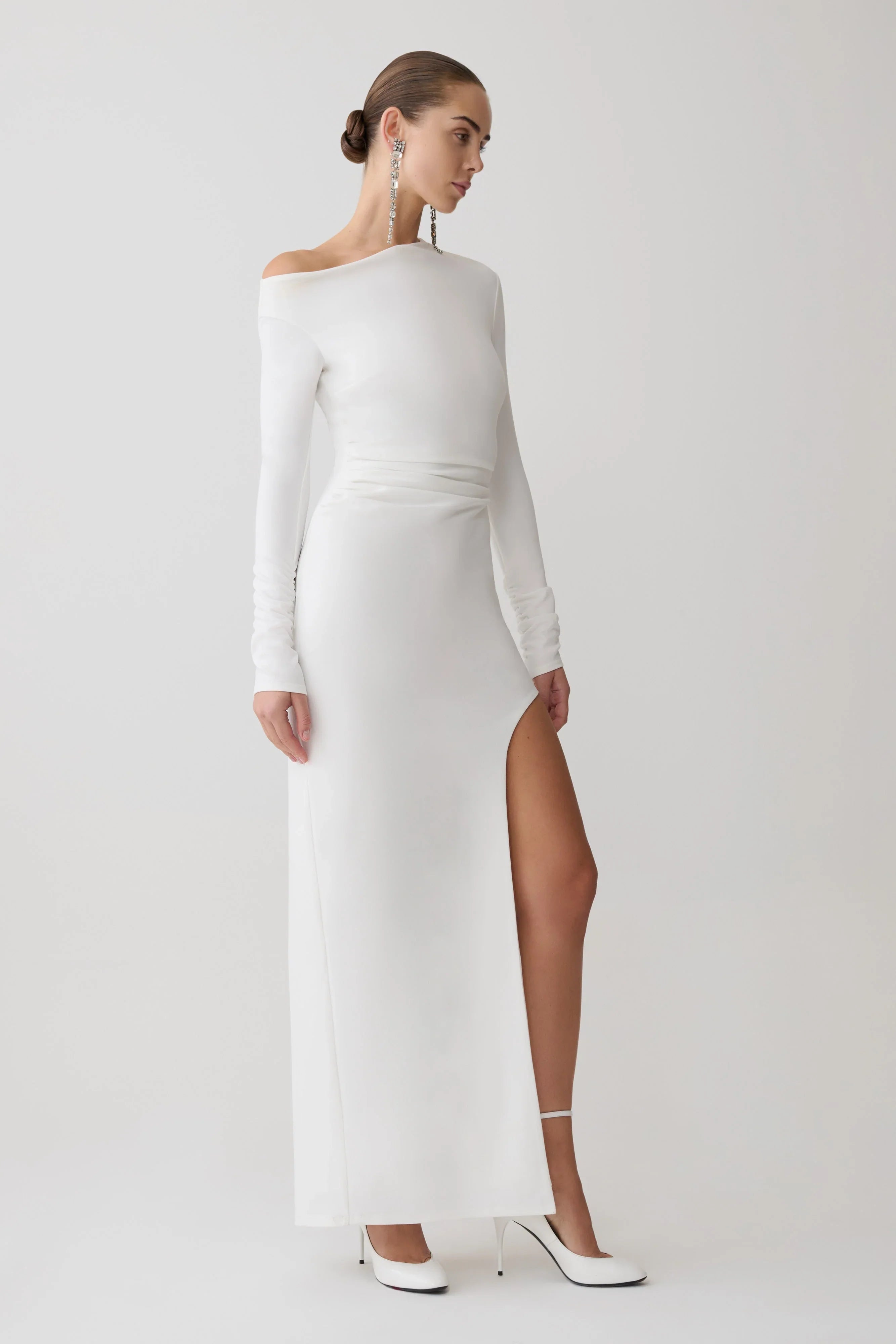 Thalyn Crepe Maxi Dress With Split White