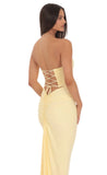 Pointed Corset Strapless Maxi Dress in Yellow