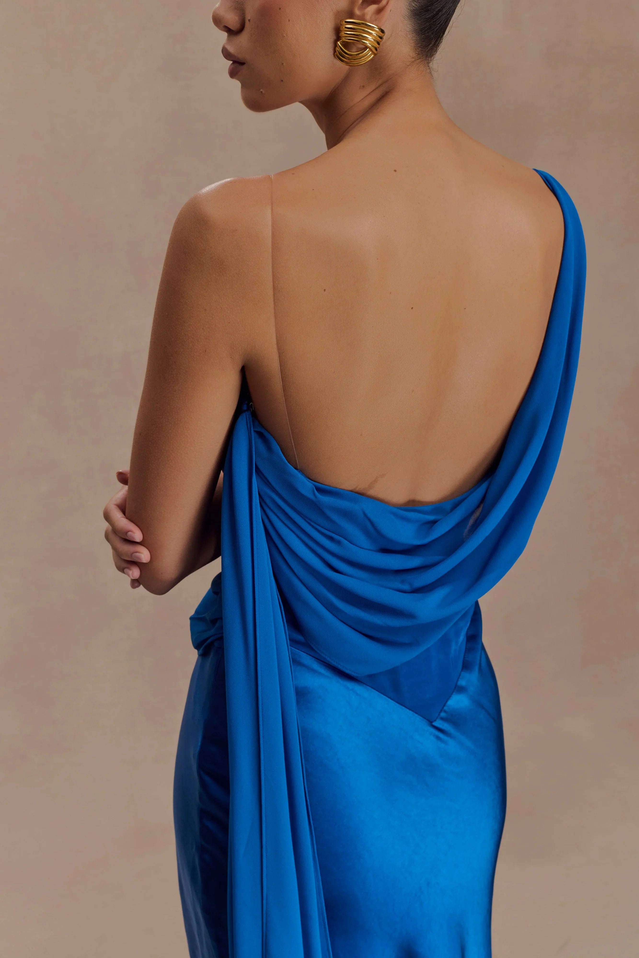 Carah Satin And Chiffon Maxi Dress Cobalt