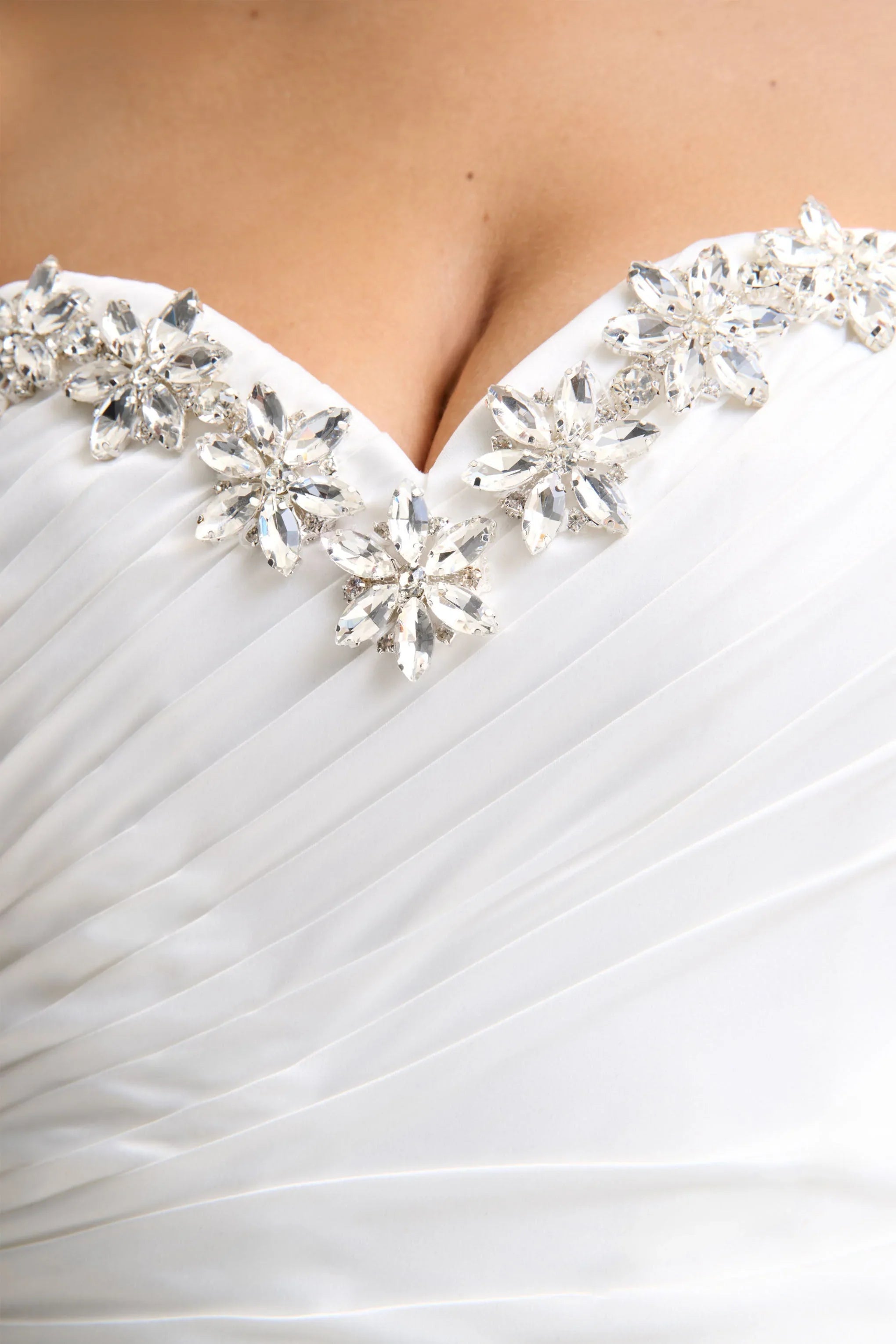 Ambria White Satin Hand Embellished Sweetheart Neck Corset Top