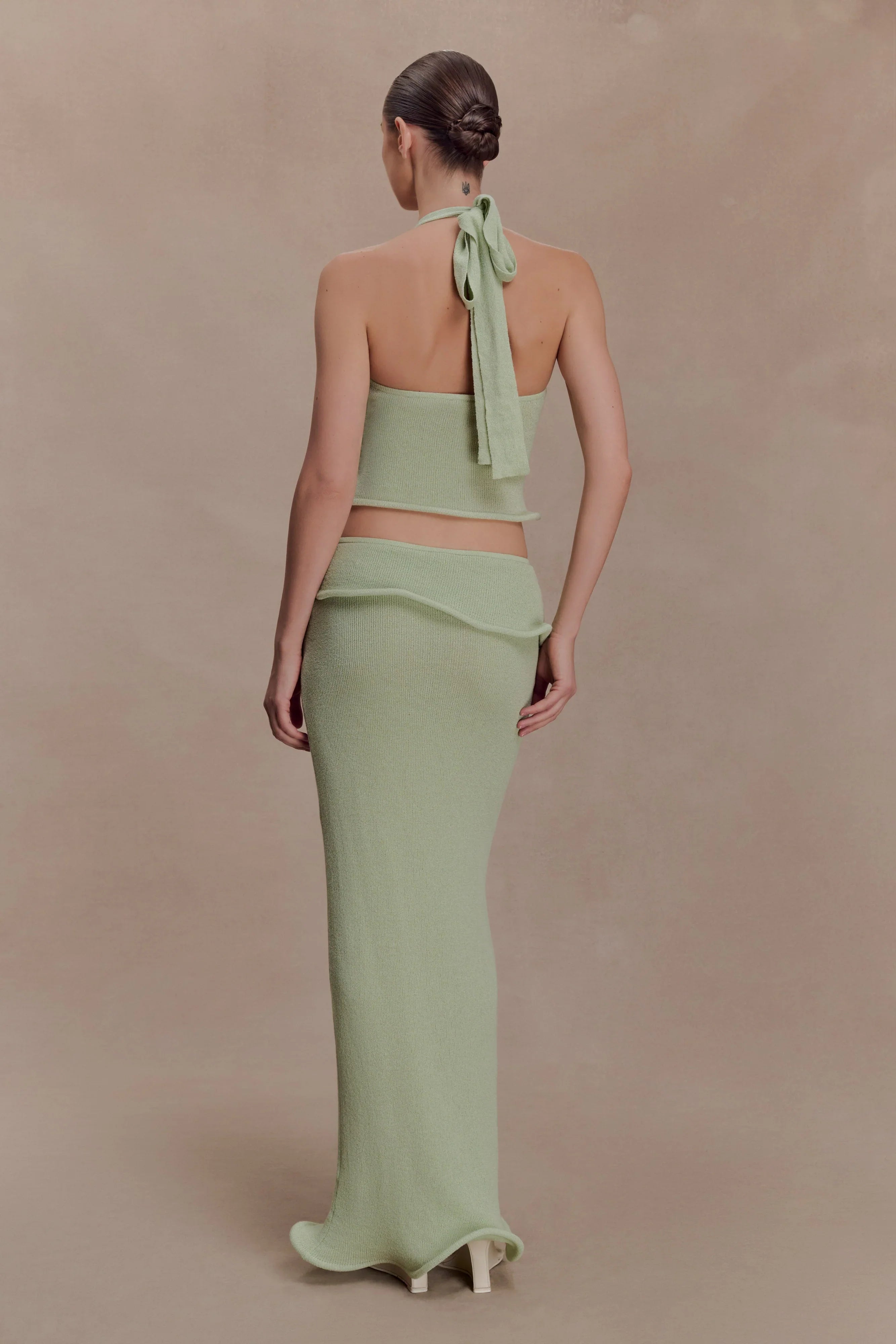 Samira Halter Knit Twist Top Pastel Green