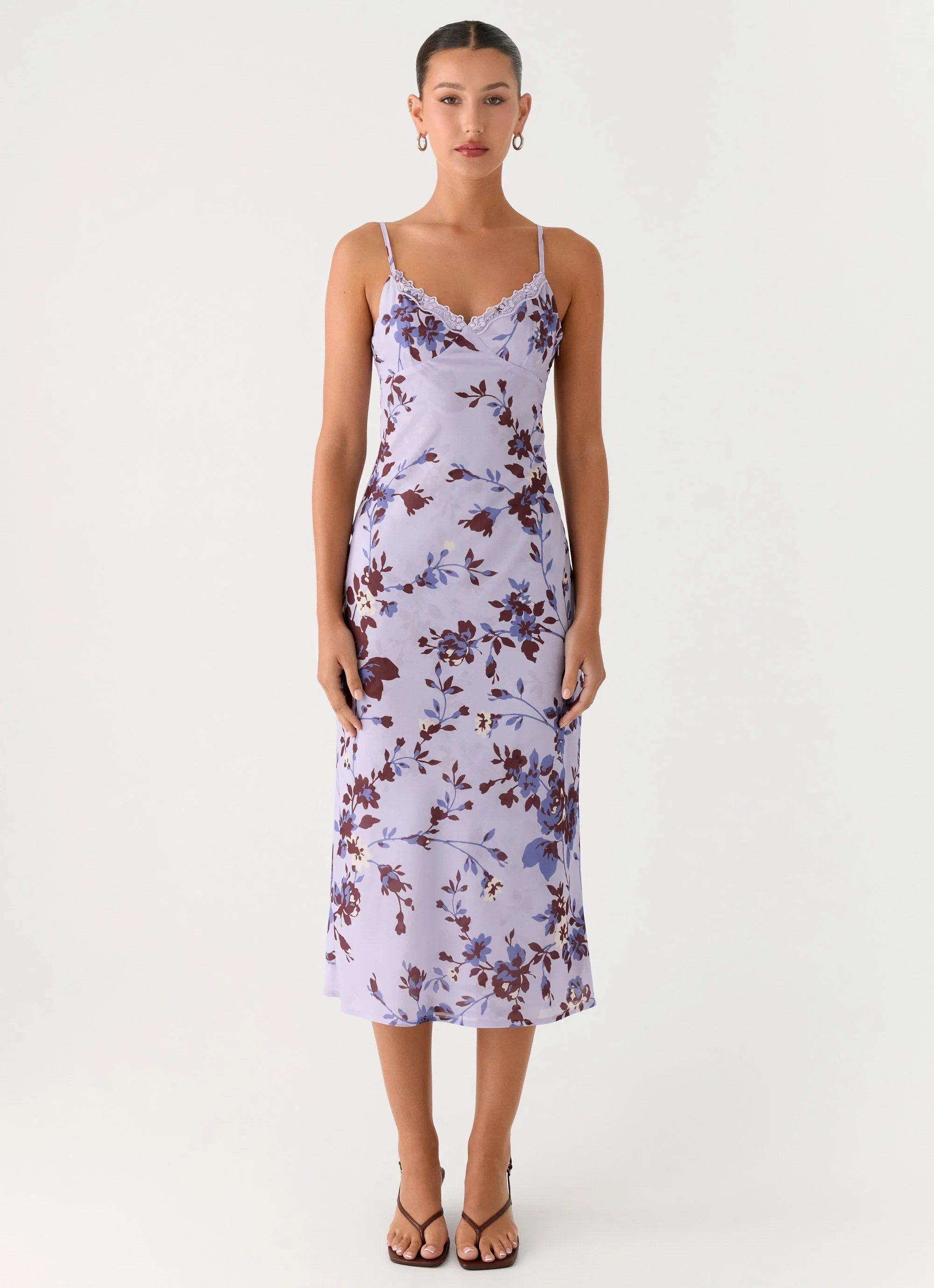 Bluma Lace Trim Midi Dress Antique Lilac Floral