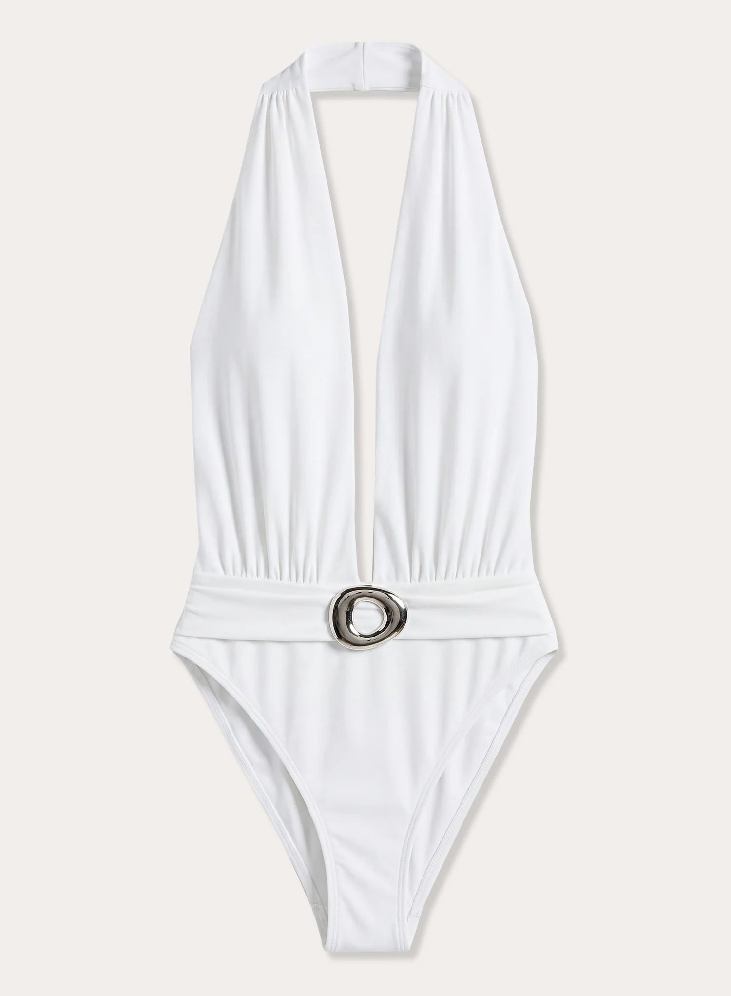Cream Plunge Hardware Belt Detail Swimsuit