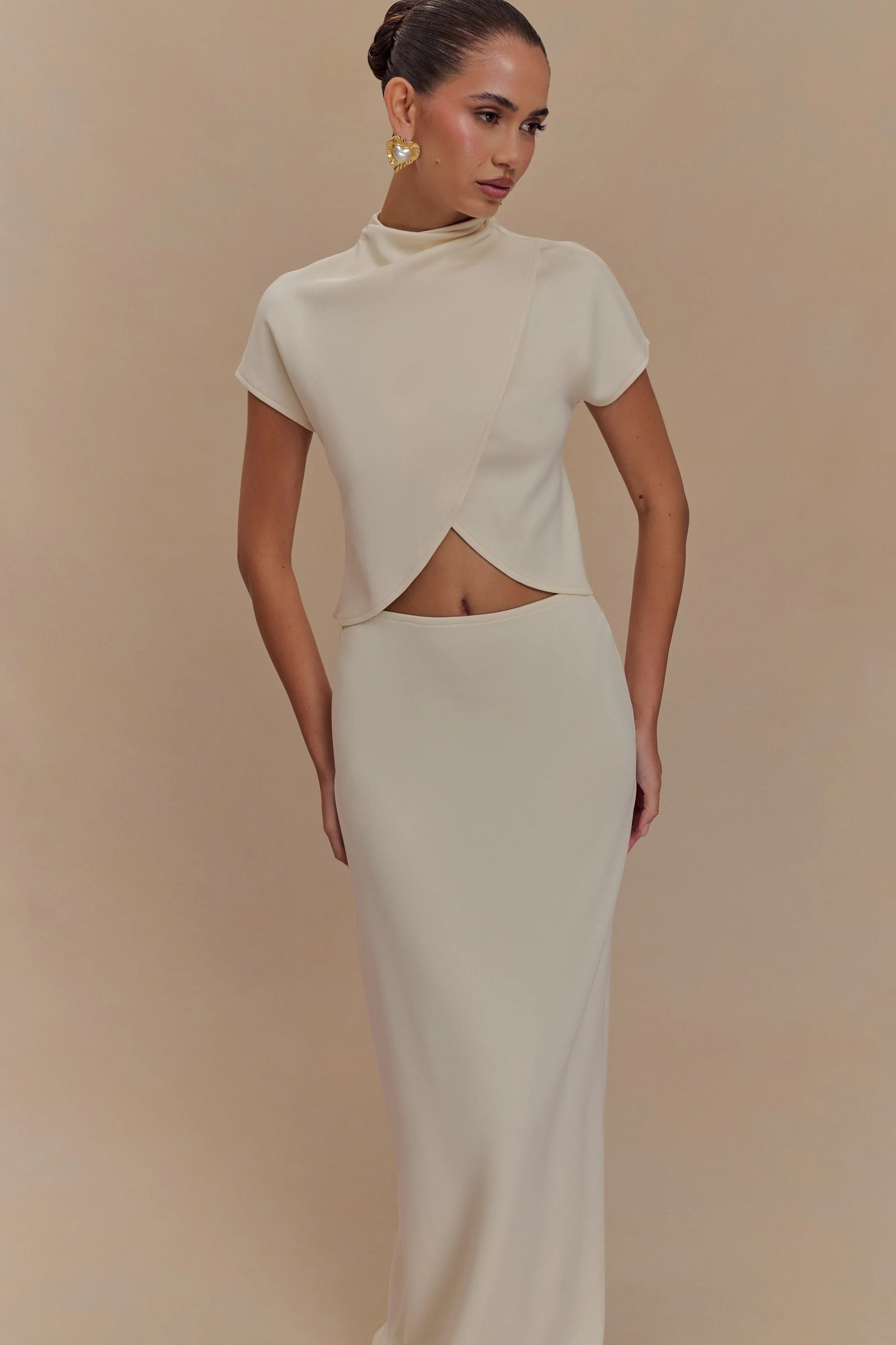 Eris Scuba Jersey Maxi Skirt Ivory