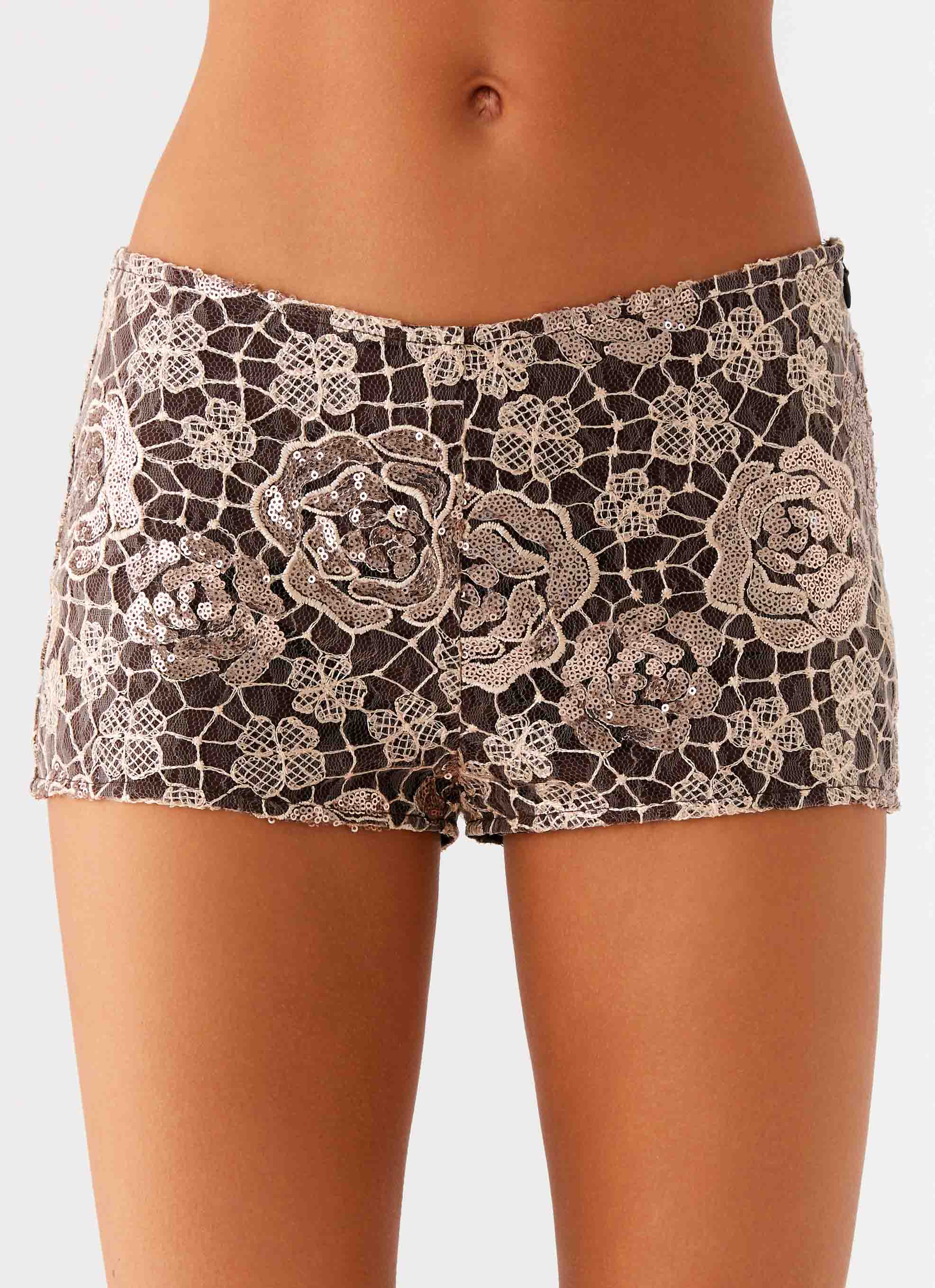 Apolina Sequin Mini Shorts Chocolate