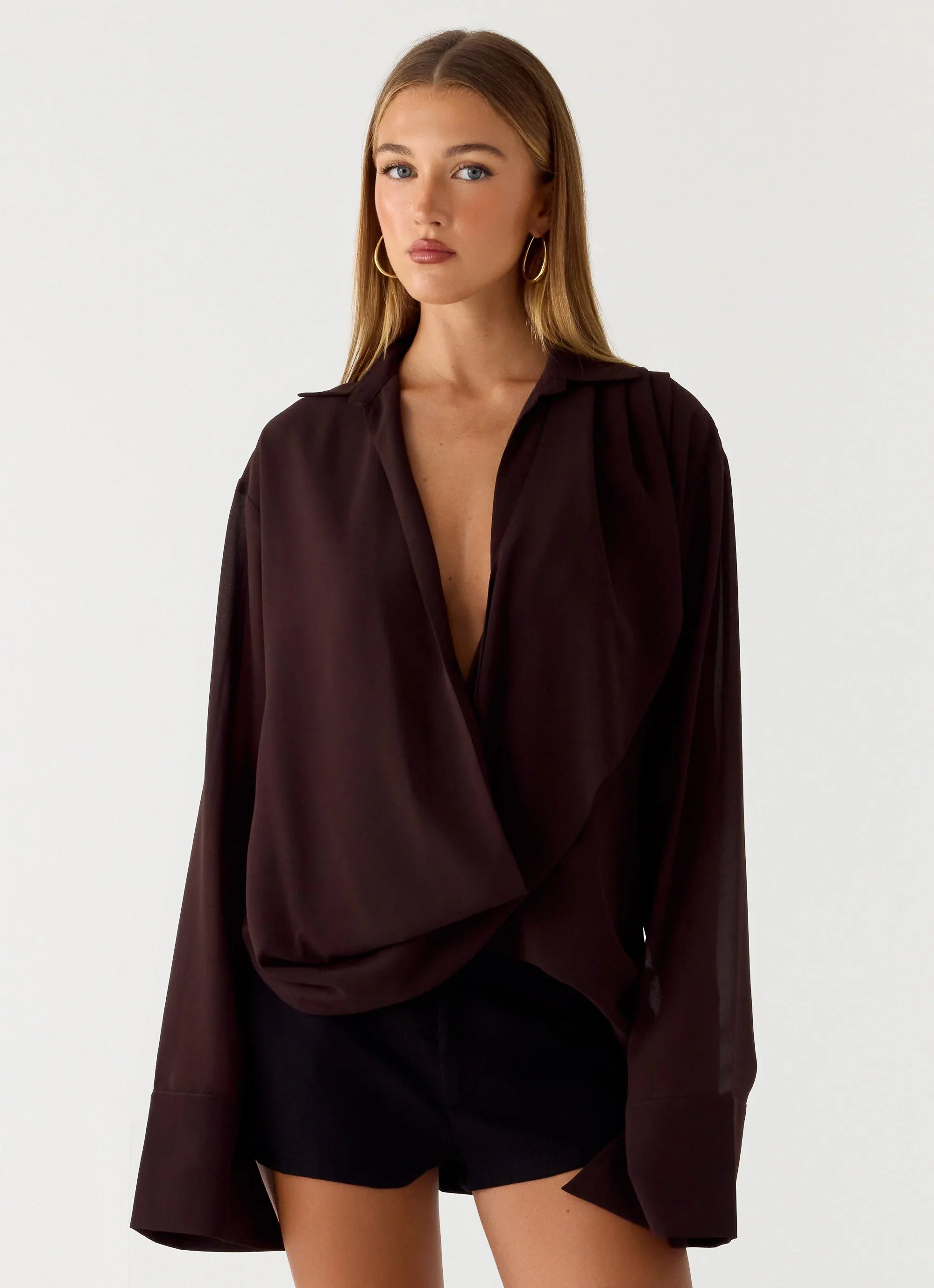Annah Wrap Shirt Chocolate