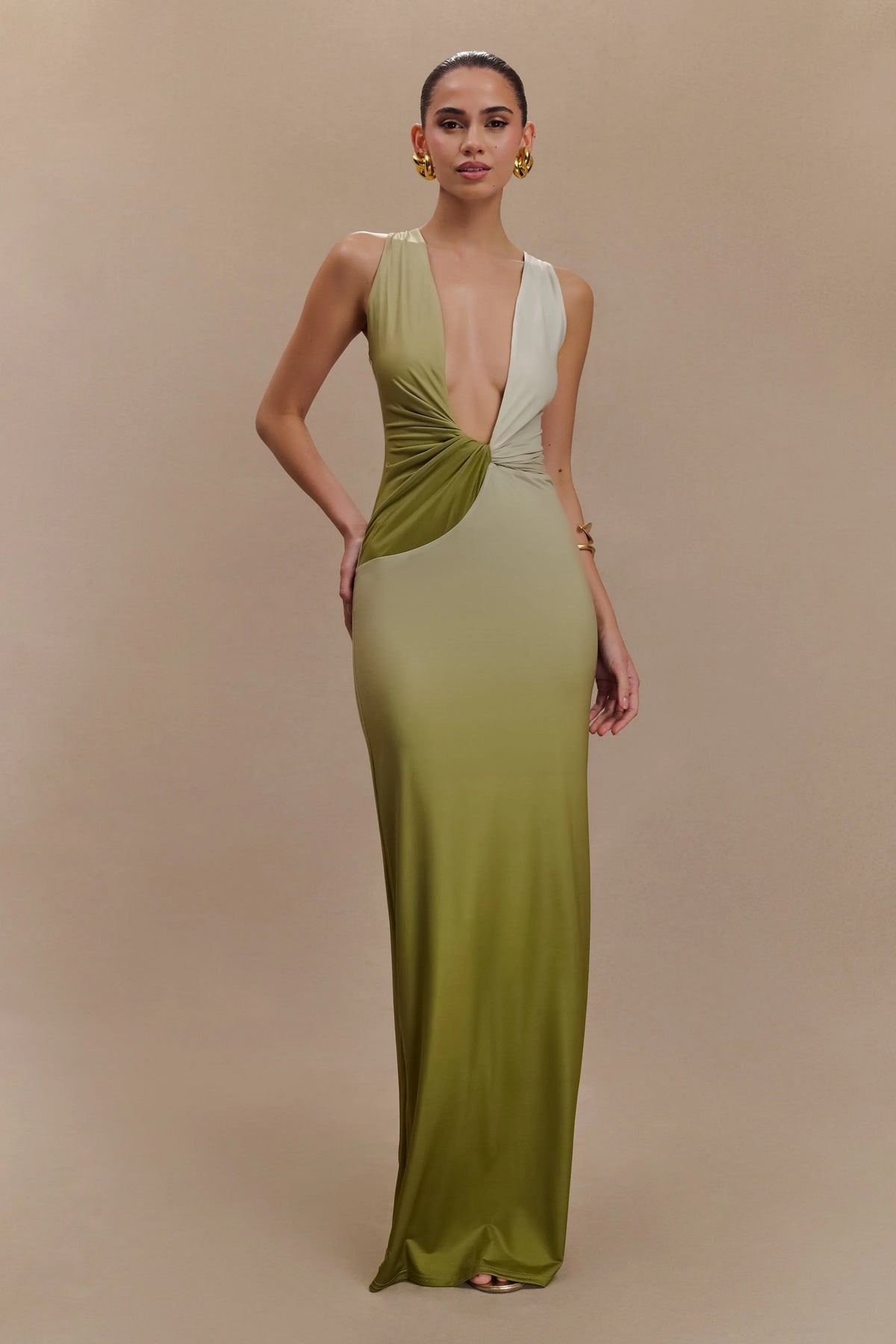 Stella Draped Slinky Maxi Dress Ombre Vintage Olive