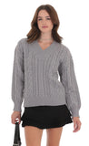 Cable Knit V Neck Jumper in Grey
