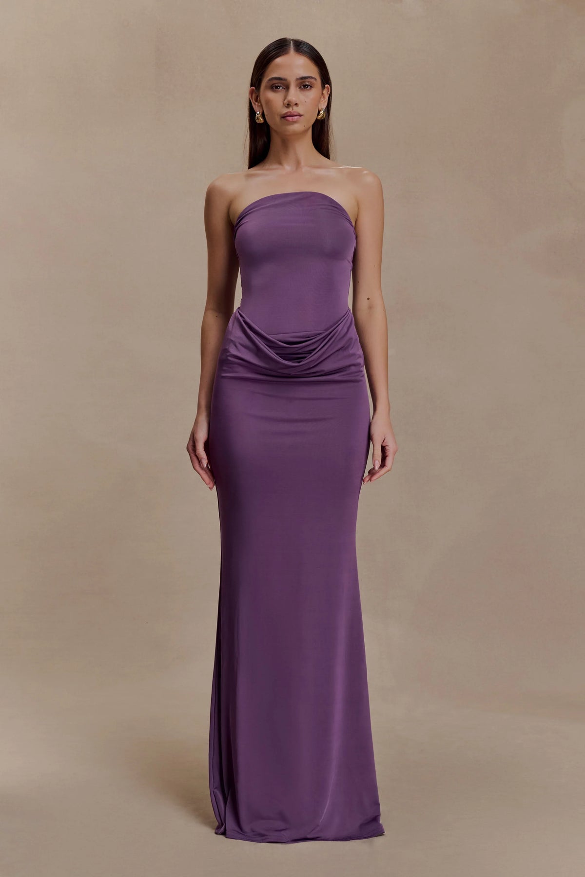 Madison Strapless Slinky Maxi Dress Purple