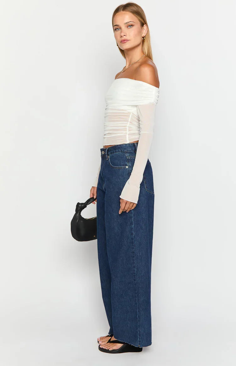 Shes Yours Dark Wash Denim Wide Leg Boyfriend Jeans
