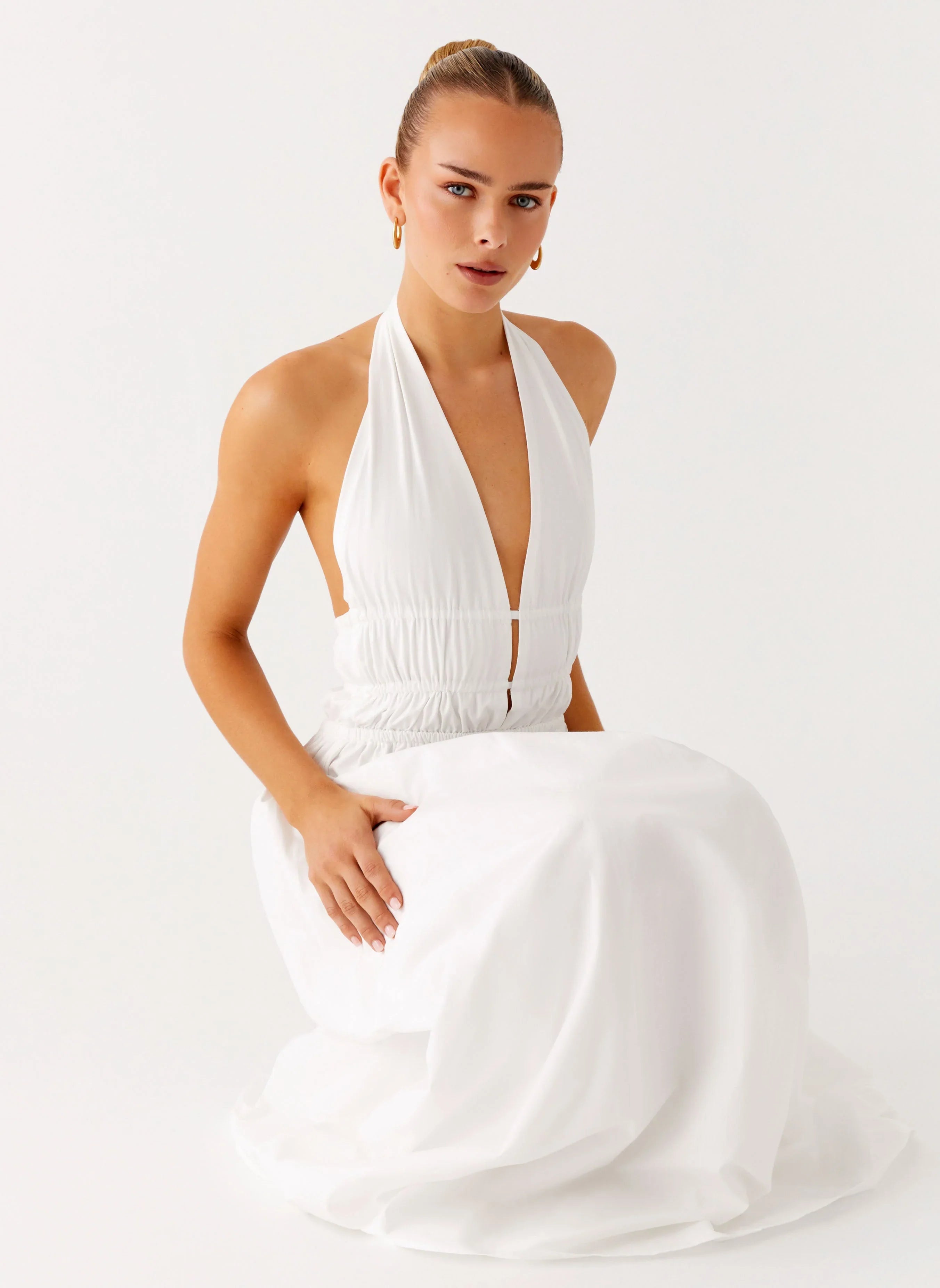 Figaro Halter Maxi Dress White