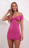 Off Shoulder Halter Dress in Hot Pink