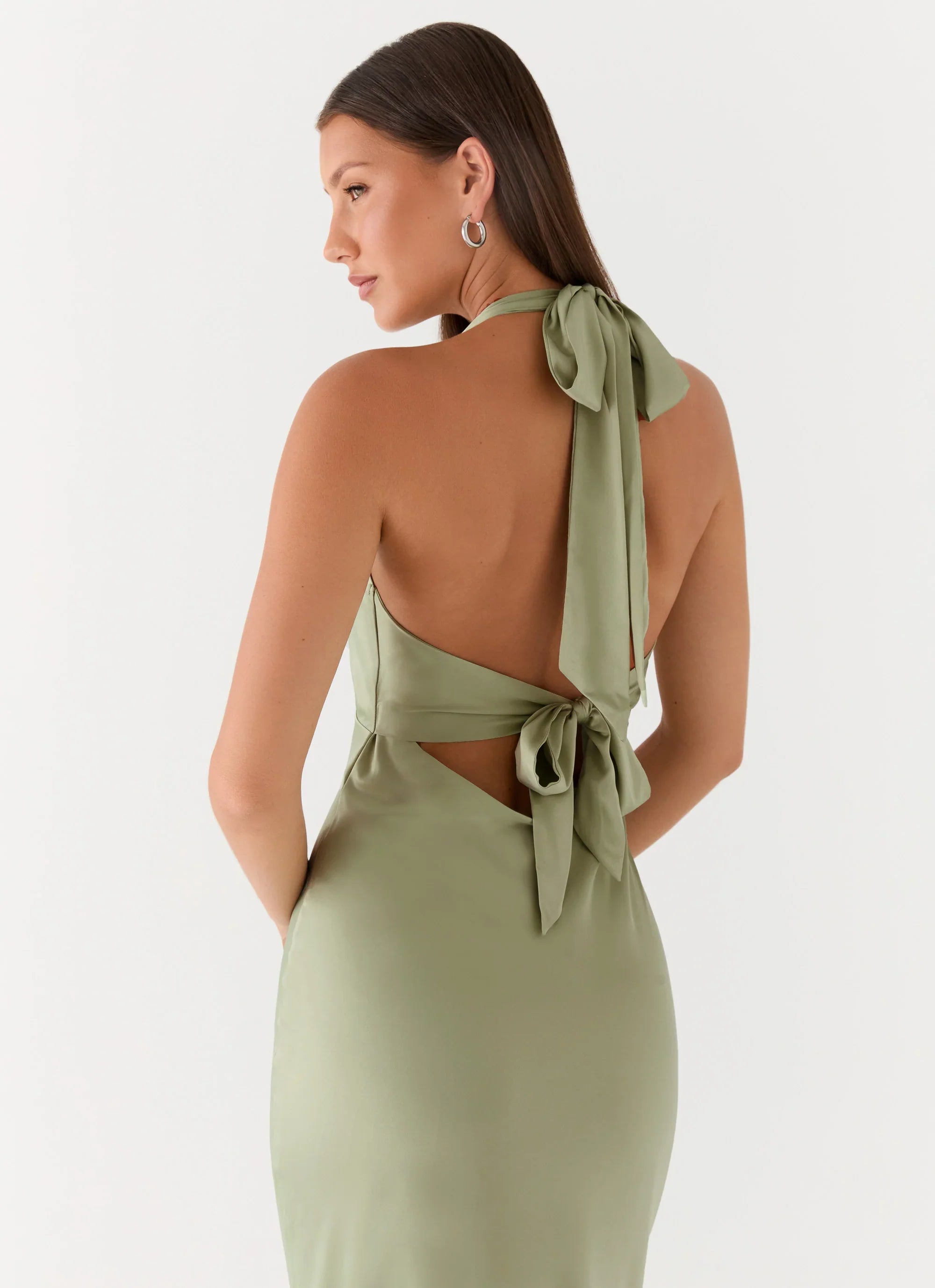 Heavy Hearted Satin Maxi Dress Sage