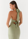 Heavy Hearted Satin Maxi Dress Sage