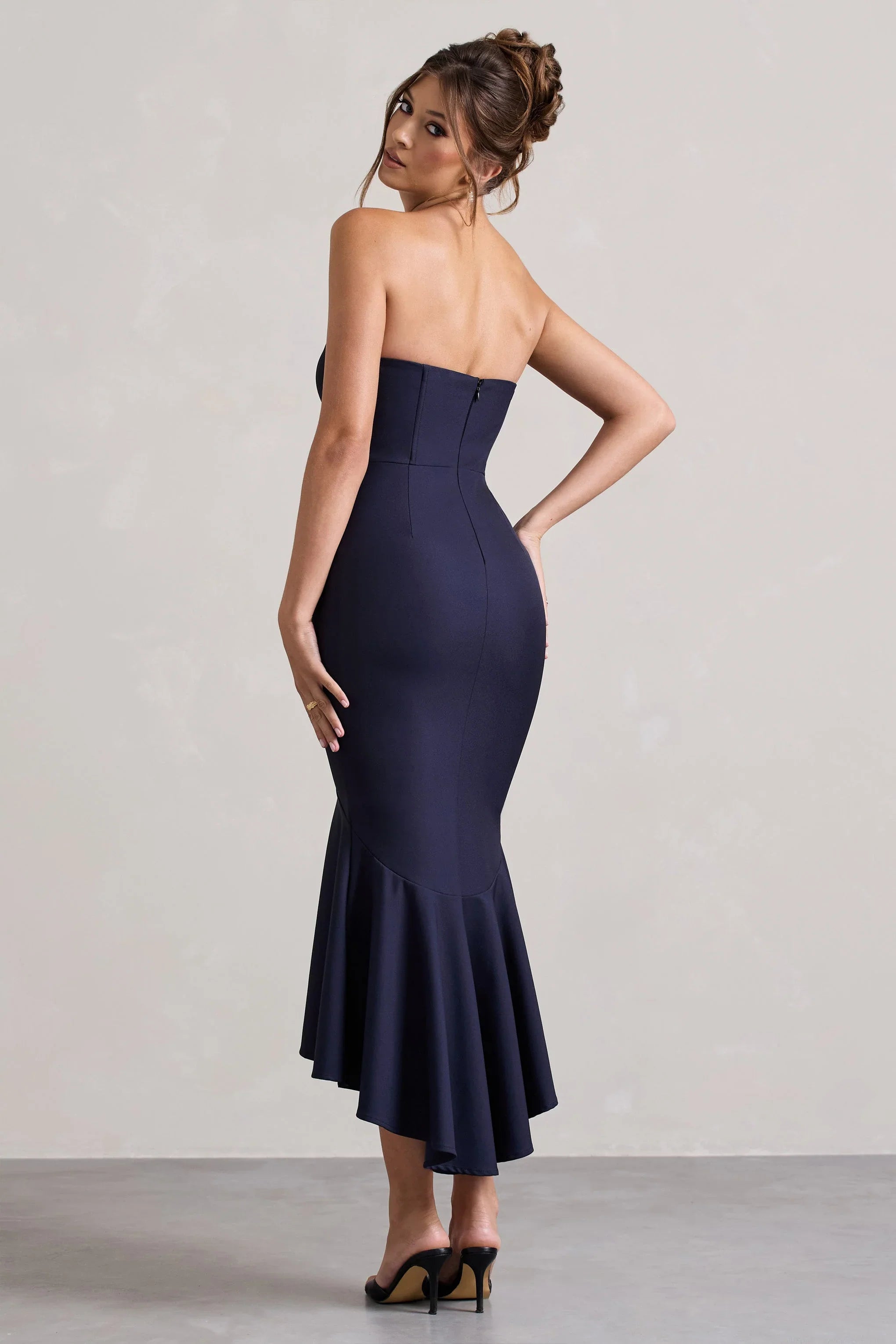 Daylight Navy Corset High Low Midi Dress
