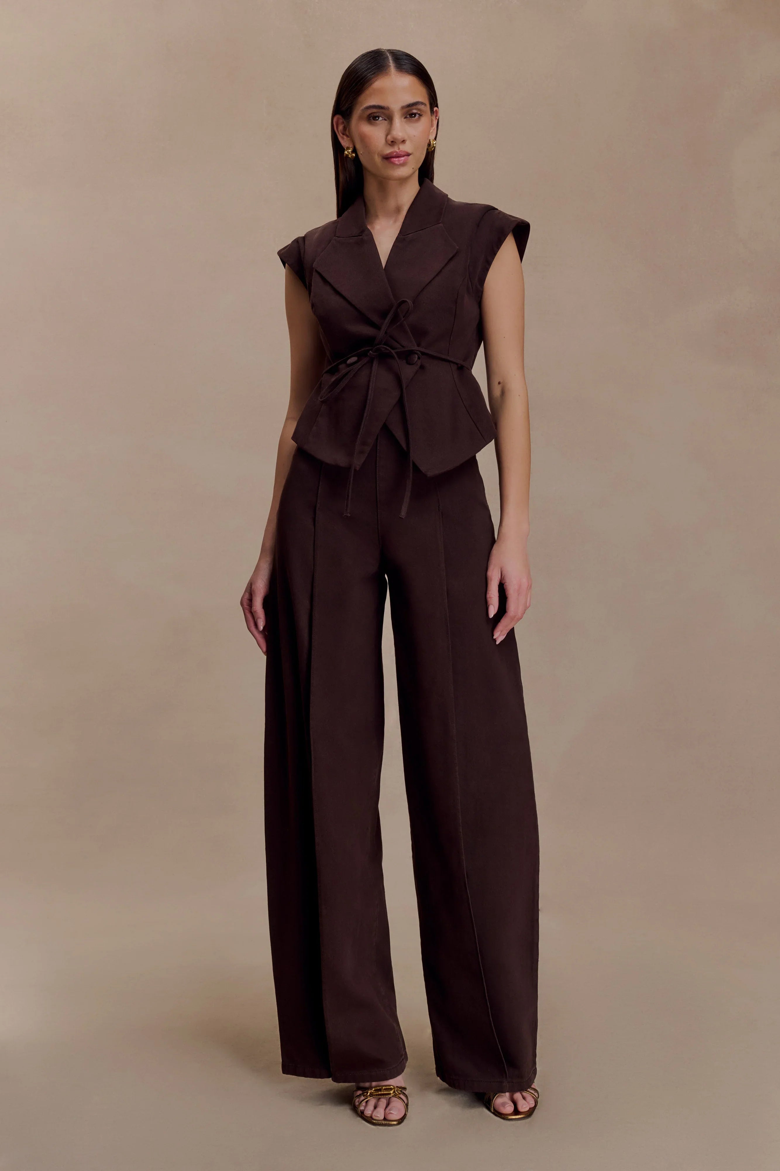 Charley Structured Tie Denim Top Chocolate