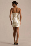 Casandra Champagne Sequin Bandeau Mini Dress With Satin Trim