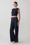 Sienna Flare Mid Rise Denim Jeans Indigo Pinstripe
