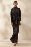 Perla Dark Brown High Neck Maxi Dress With Gathered Detailing