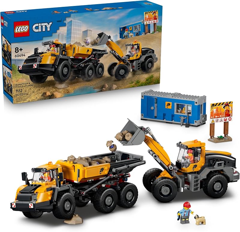 LEGO City Dump Truck Front End Loader 60494 Building Toys for Boys Girls Ages 7 Construction Truck Toy Functional Loader Dump Truck 1132 pieces Gift Idea