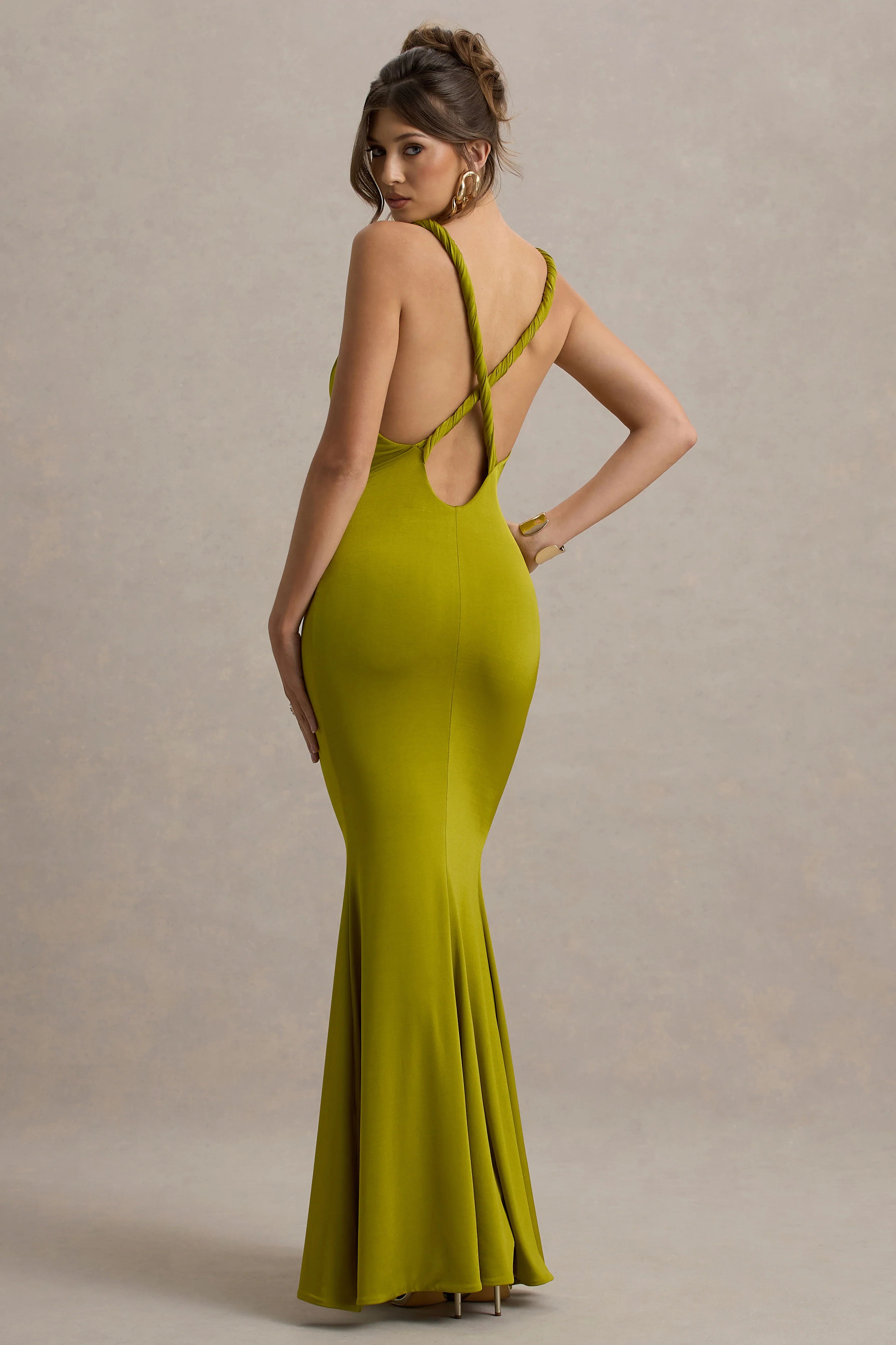 Santez Green Twisted Plunge Neck Maxi Dress