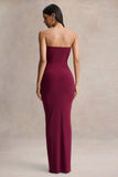 Beverly Burgundy Bandeau Maxi Dress With Gathered Detailing