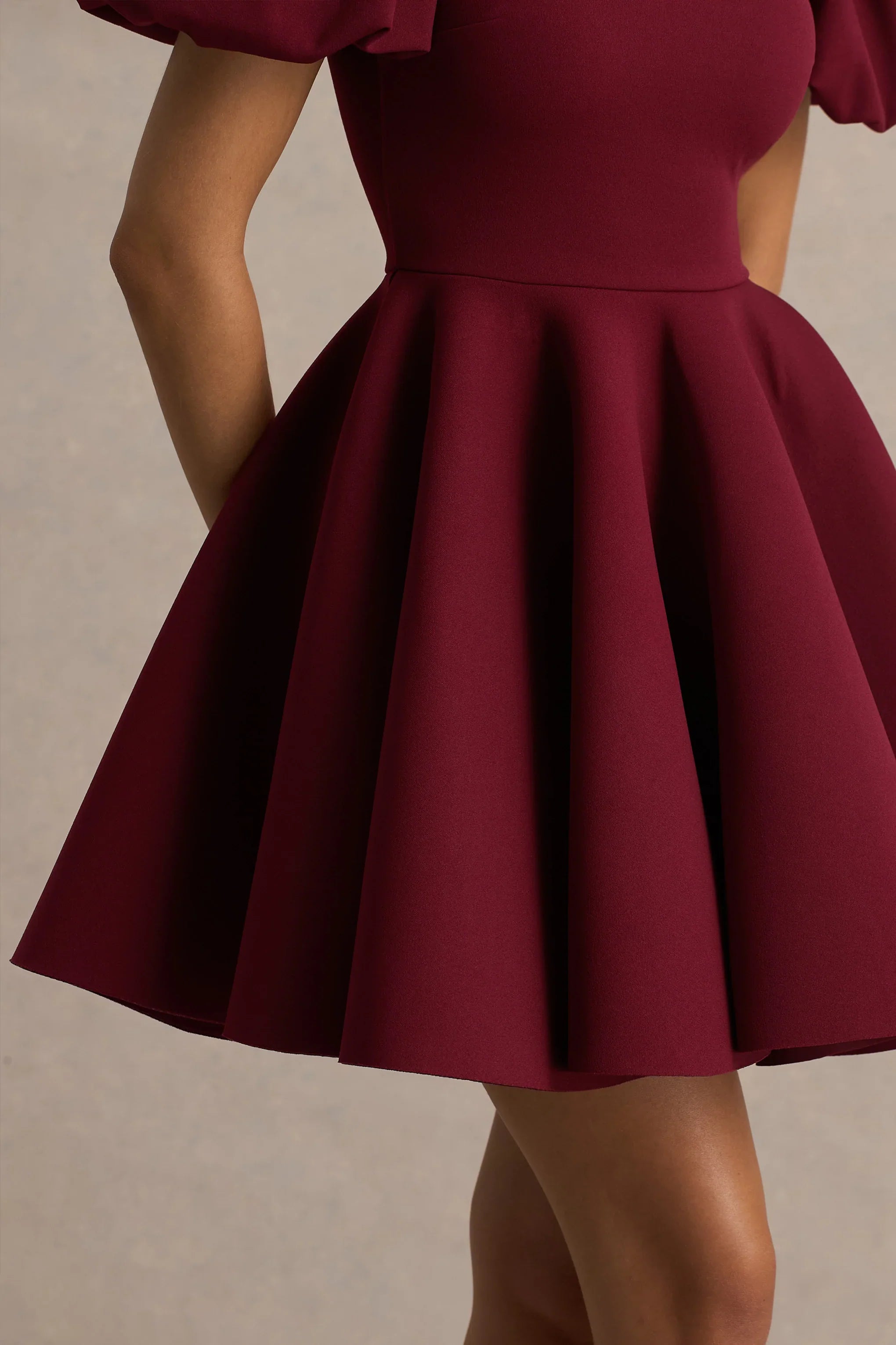Emelia Burgundy Puff Sleeve Skater Mini Dress