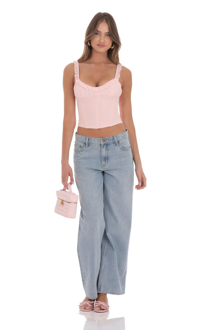 Ruffle Scoop Corset Top in Pink