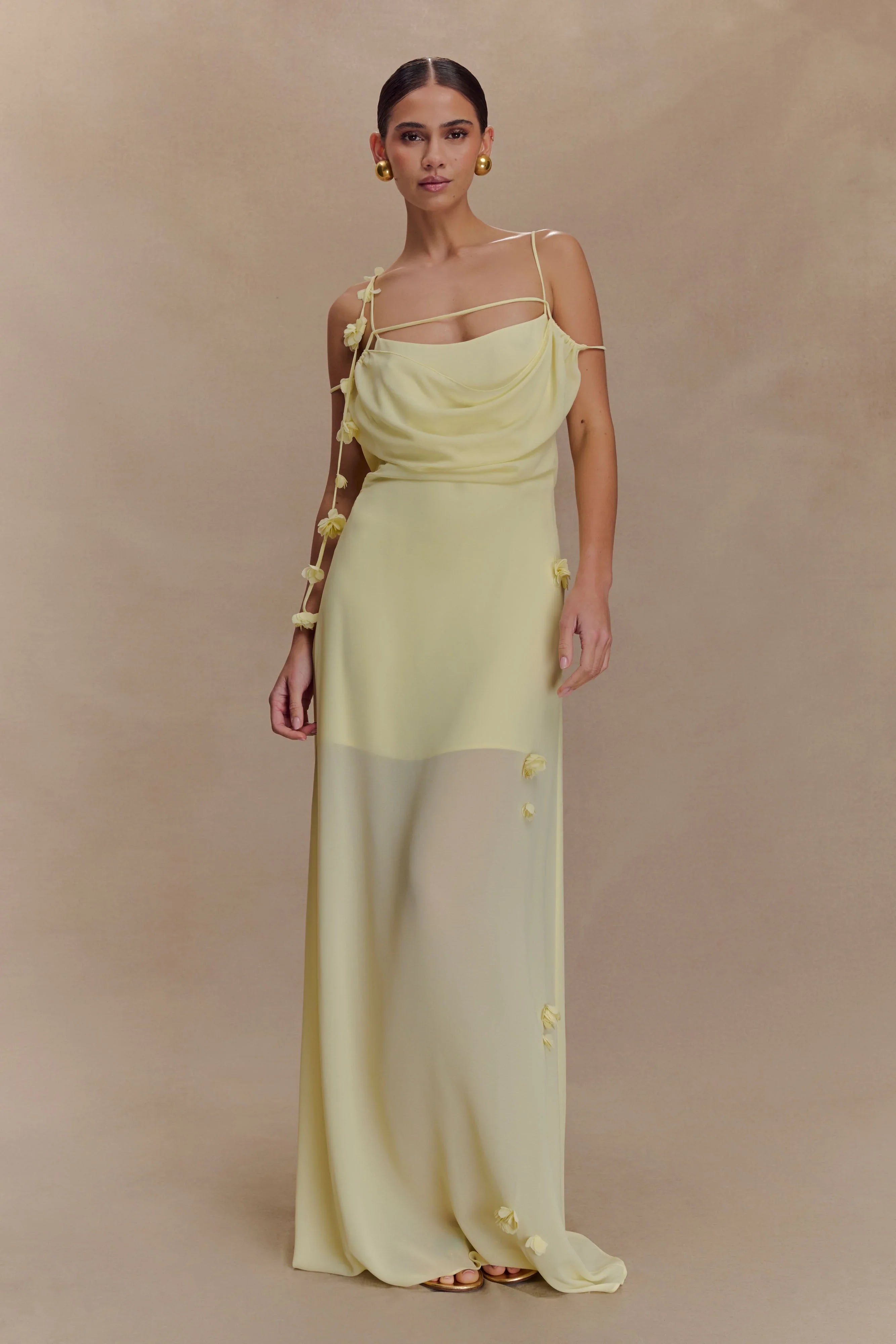 Rosalie Floral Chiffon Maxi Dress Pastel Lemon