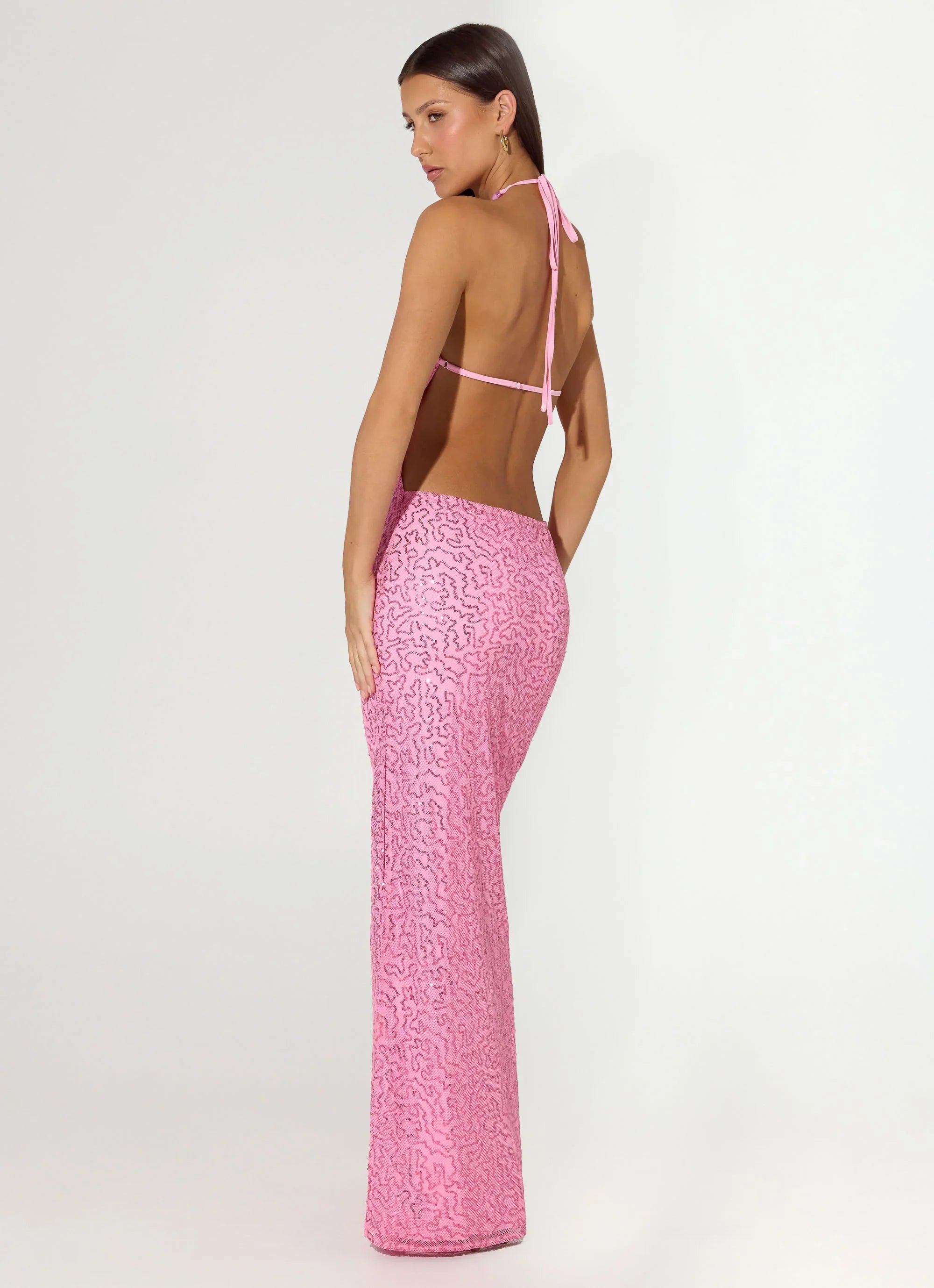 Lorenz Sequin Maxi Dress Pink