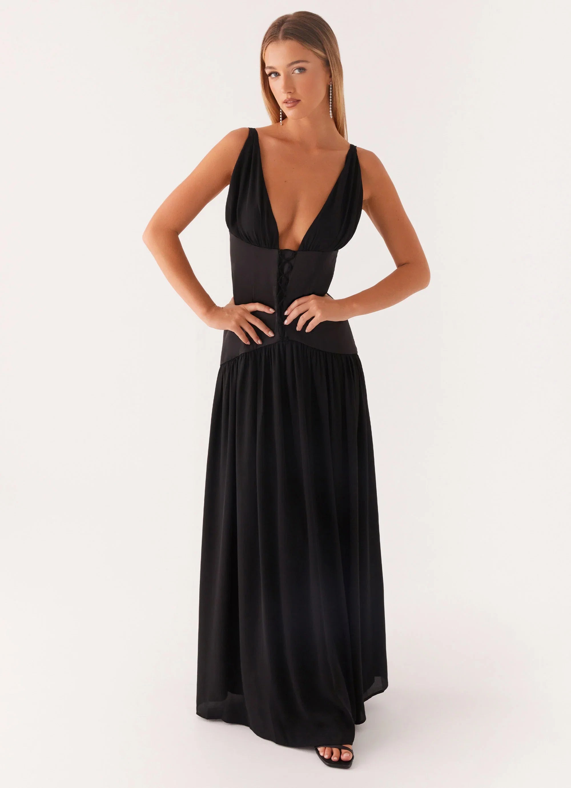 Dafina Satin Maxi Dress Black