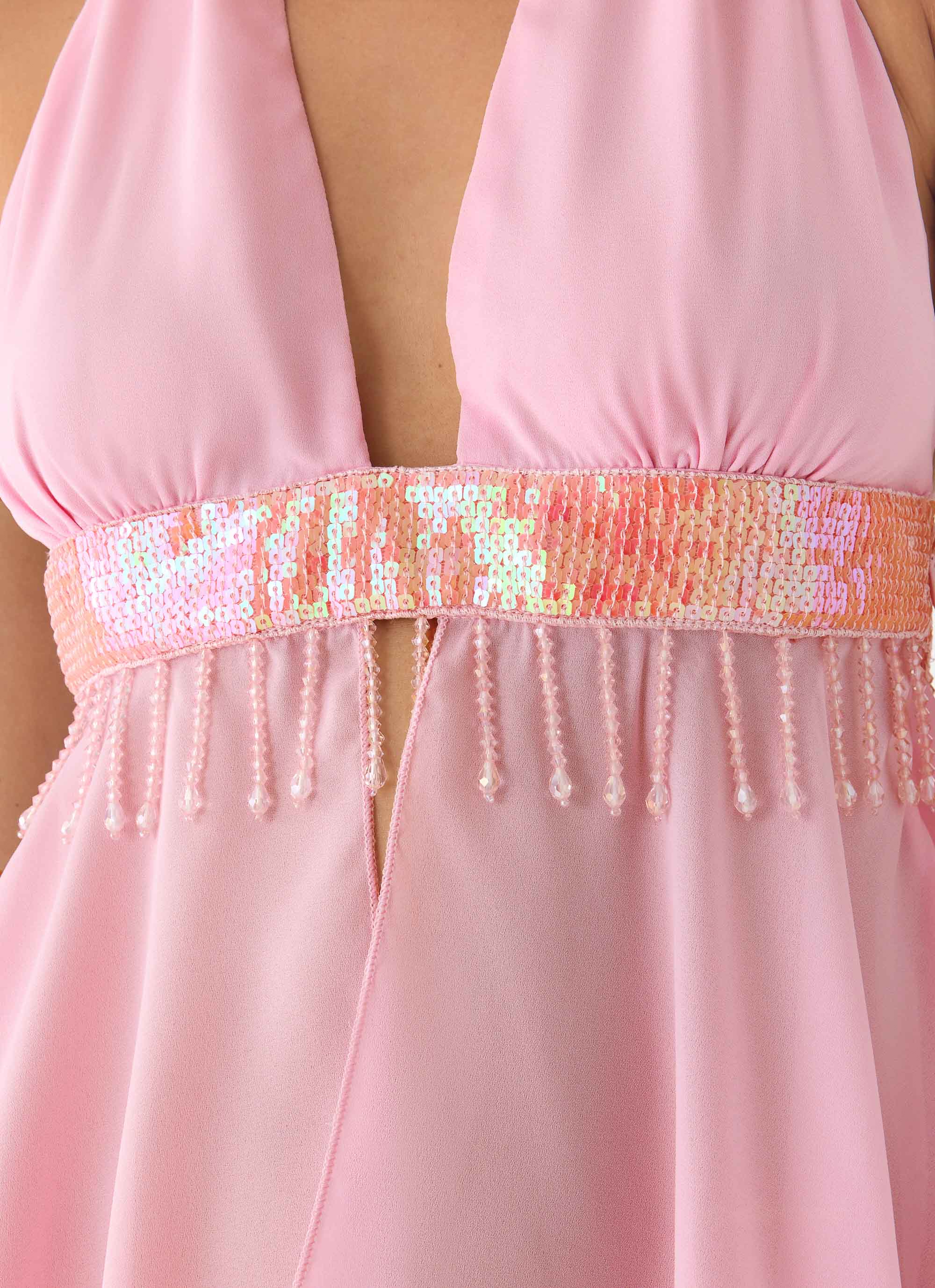Put It Straight Beaded Sequin Top Baby Pink