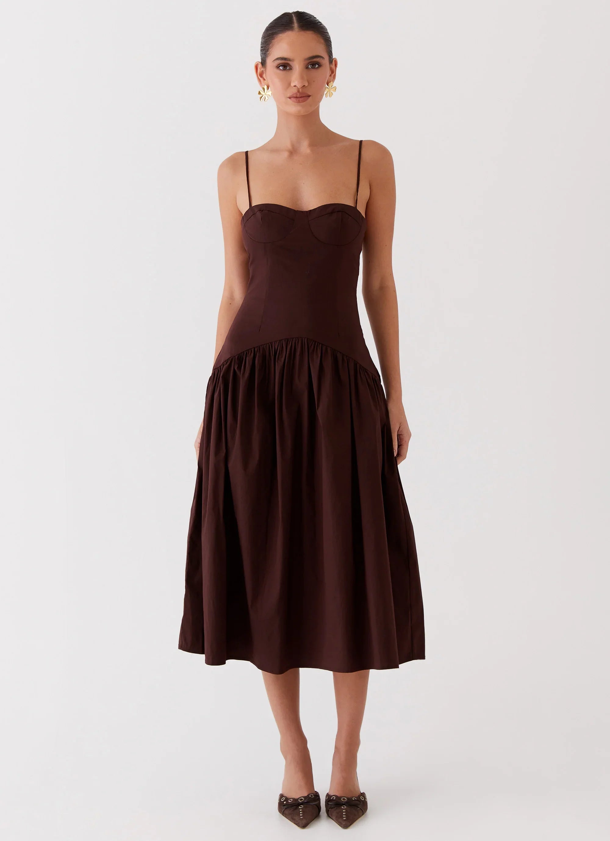 Yvette Corset Midi Dress Chocolate