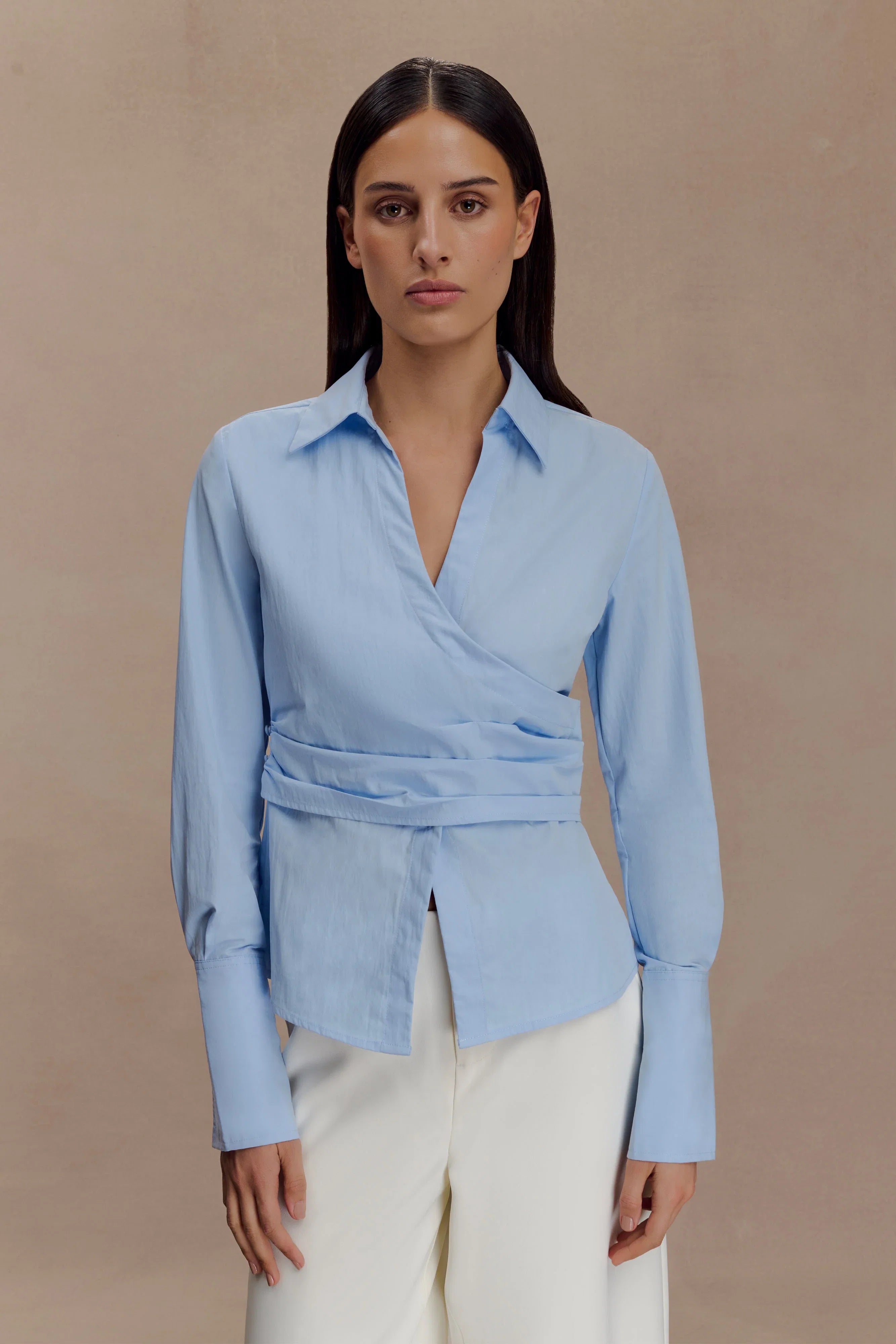 Eugenia Wrap Cotton Shirt Blue