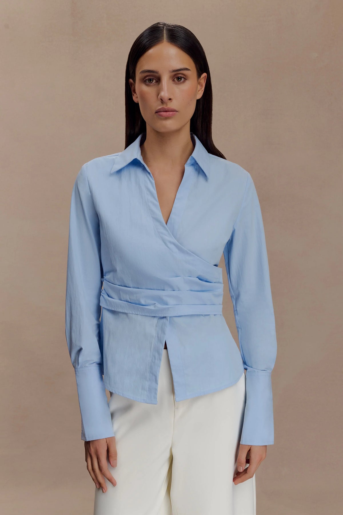Eugenia Wrap Cotton Shirt Blue