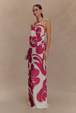 Katalina Chiffon Maxi Skirt Red Deco Fleur Print