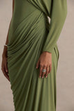 Aphra Green High Neck Maxi Dress With Cape Sleeve