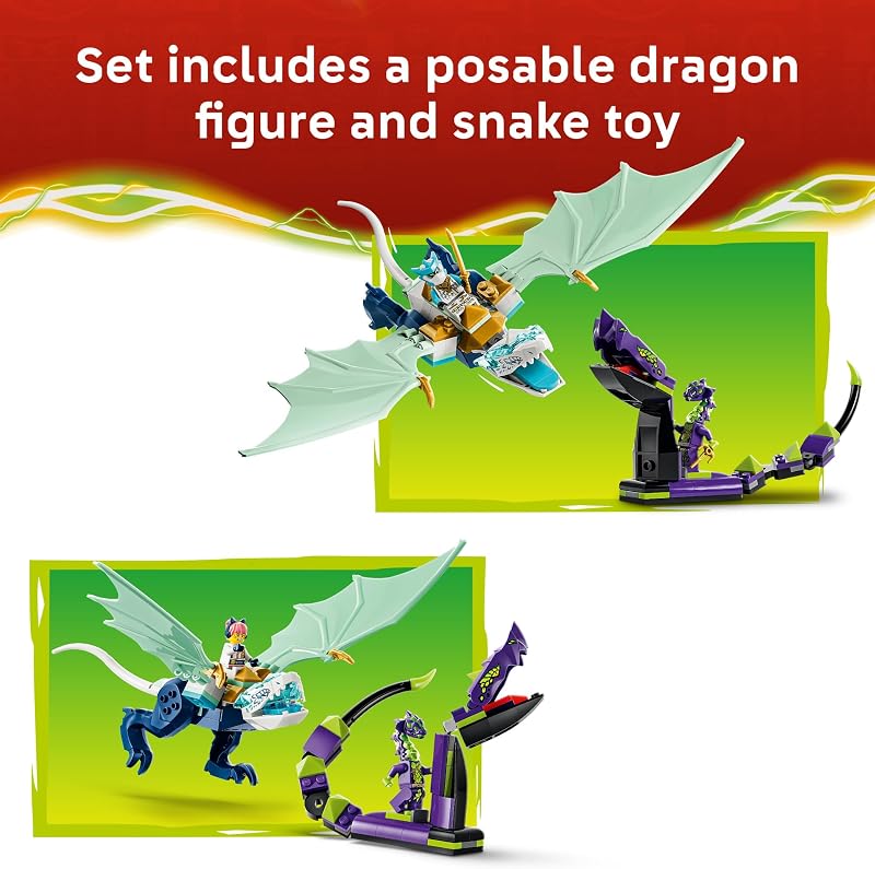LEGO NINJAGO Zanes Ice Dragon Battle 71865 Building Toys for Boys Girls Ages 4 Posable Snake Dragon Figures Pretend Play 4 Minifigures 141 pieces Gift Idea