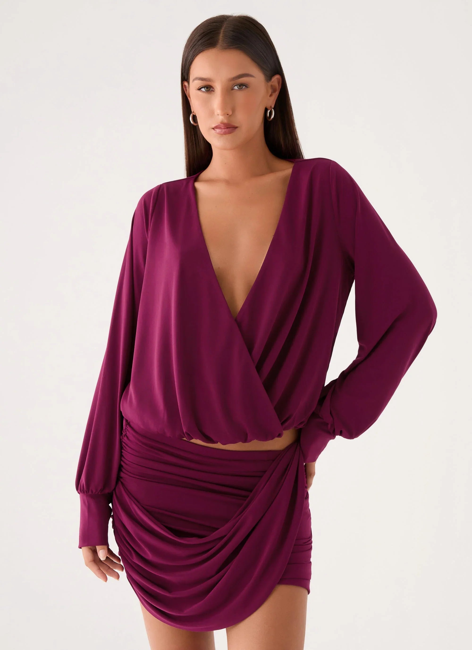 Ettah Wrap Mini Skirt Plum