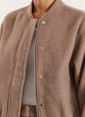 Brown Cropped Wool Effect Bomber