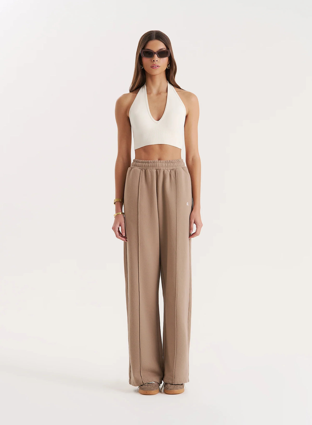 Mocha 4th Wide Leg Branded Joggers